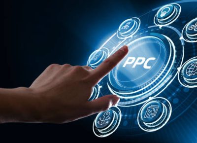 Pay per click payment technology digital marketing internet concept of virtual screen. PPC